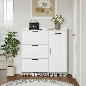 RISOKEYS Shoe Storage Cabinet with 3 Flip Drawers,Freestanding Shoe Organizer,Rack Cabinet with Small Drawer and Cabinet for Entryway,Hallway - 1 of 4