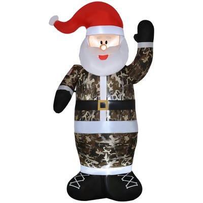 HOMCOM 8ft Christmas Inflatable Santa Claus Wearing Camouflage, Outdoor Blow-Up Yard Decoration with LED Lights Display