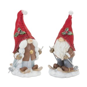 Christmas Winter Gnome on Skis Figurines – 6.75"H Resin Holiday (Set of 4) by Melrose - 1 of 4