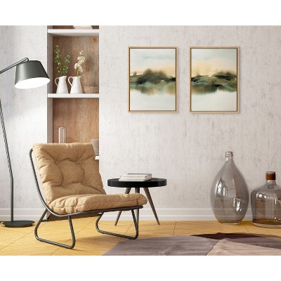 Set of 2 Tranquil Meadows Abstract Canvas Prints with Natural Frames
