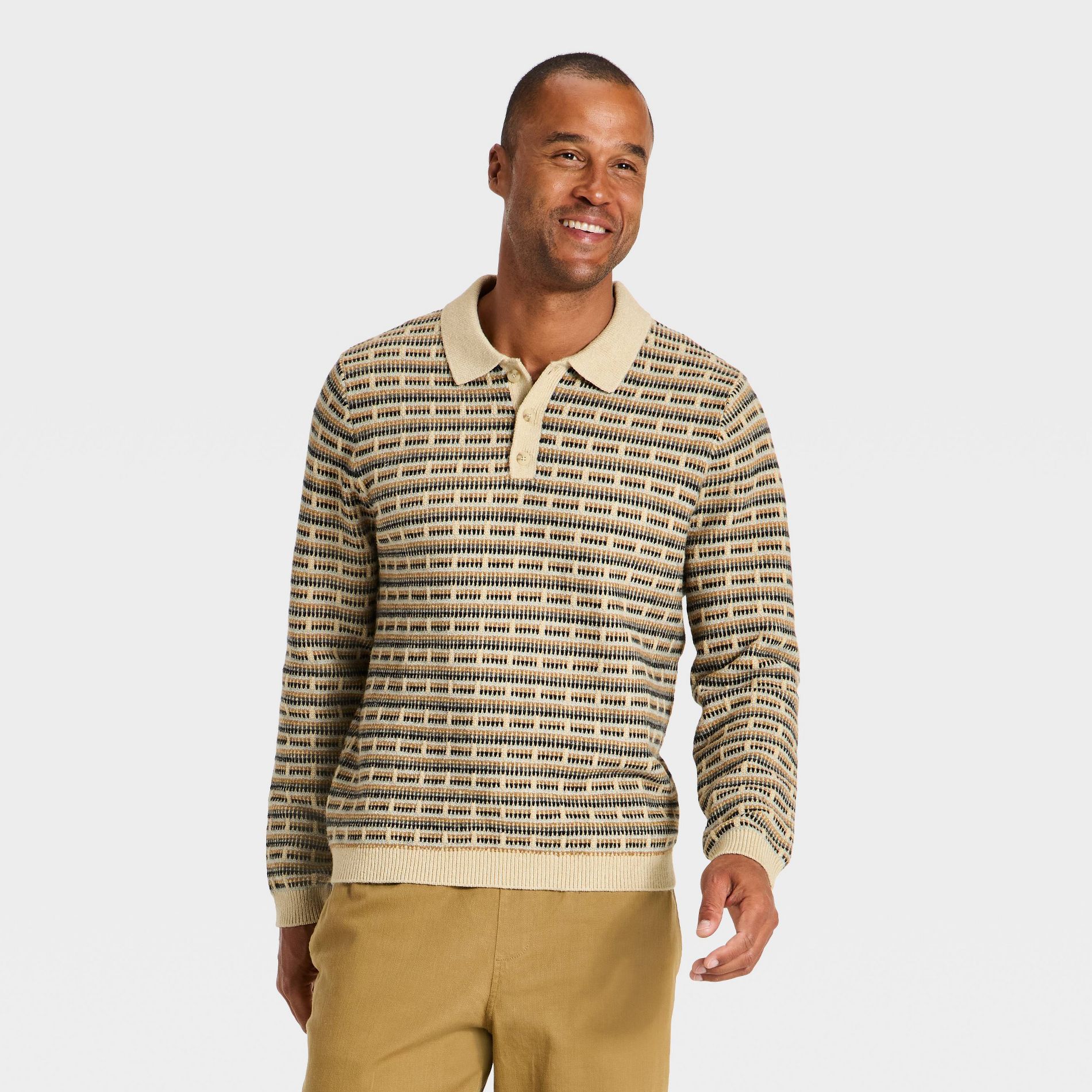 Men's Jacquard Sweater Polo - Goodfellow & Co™ Tan