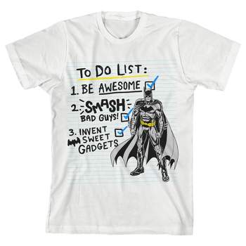 Batman Superhero To-Do List White T-shirt Toddler Boy to Youth Boy