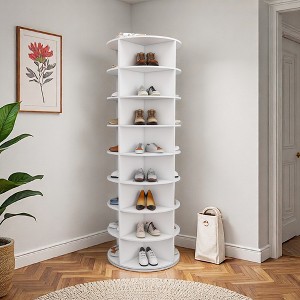 ORRD 8-Tier Rotating Shoe Rack, Spinning Organizer Holds 32 Pairs, 360° Space-Saving Storage Tower for Closet Entryway, White - 1 of 4