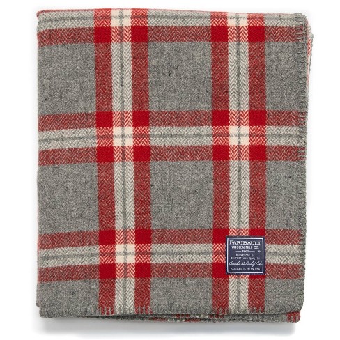 50 X72 Minnehaha Falls Throw Blanket Gray Red Plaid Faribault Woolen Mill Target