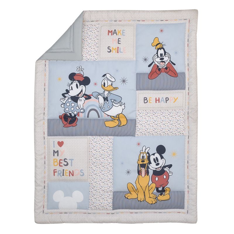 Disney Mickey and Friends Grey, Blue, Gold and Red Mickey Mouse, Minnie Mouse, Donald Duck, Pluto and Goofy 3 Piece Nursery Crib Bedding Set, 2 of 7