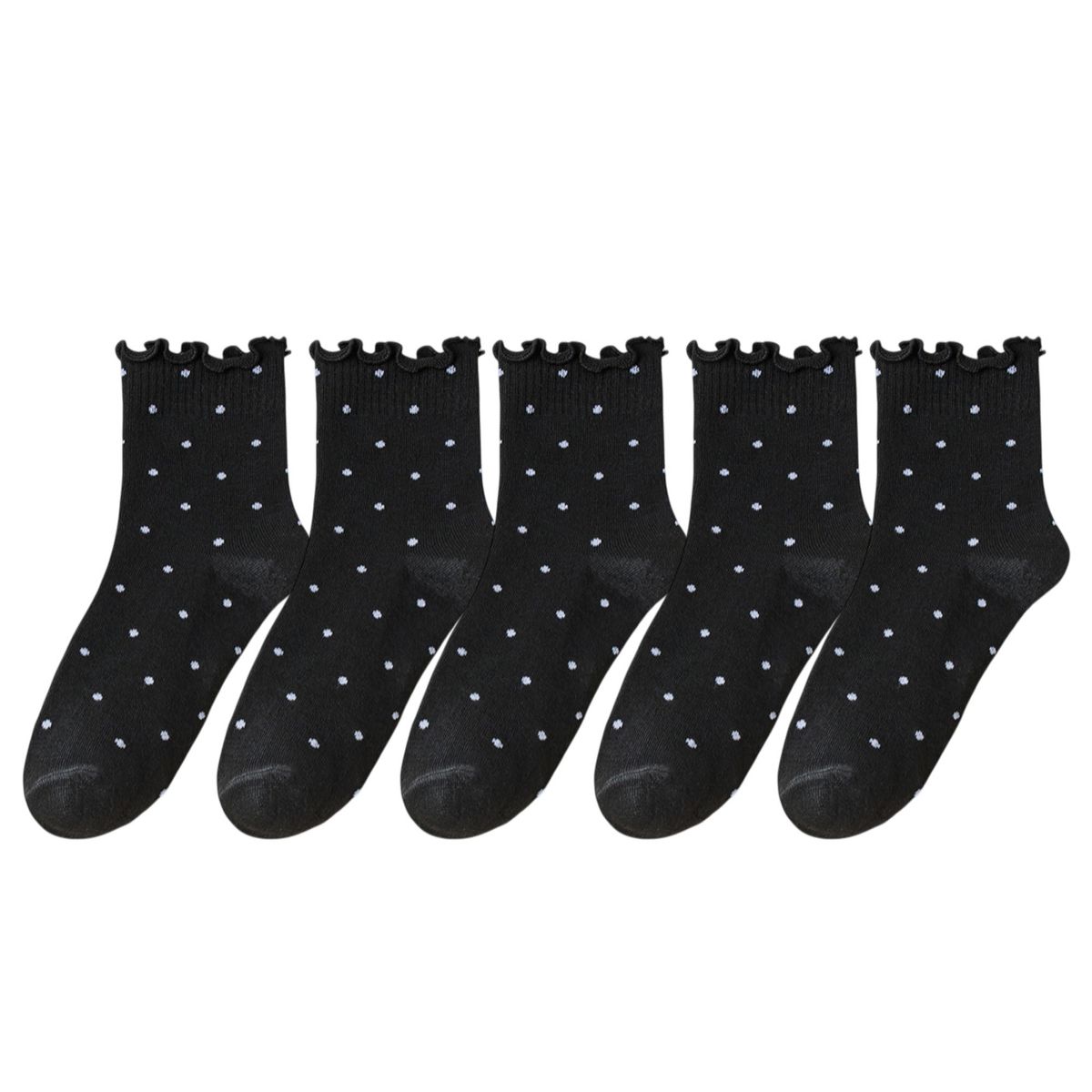 Anna-Kaci Women's Polka Dot Ankle Socks Set Soft Cotton Blend Ruffle Trim Cuff Multiple Color Combos 5 Pairs
