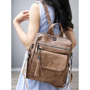HTUTWOO Women's PU Leather Retro Backpack Casual Shoulder Bag Fashion Messenger Bag Suitable For Traveling, Shopping And Dating Use Women's Day Gift - 1 of 4