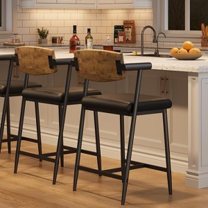 Acekool Counter Height Bar Stools Set of 2 with Arms, Upholstered Wide Seat & Back, Metal Frame with Footrest for Kitchen Island, Rustic Brown - 1 of 4