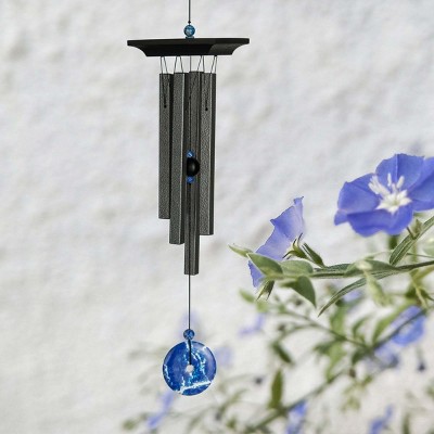 Blue Lapis Faux Stone Wind Chime with Black Metal Tubes