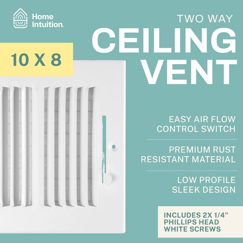 Home Intuition Air Vent Covers for Home Ceiling or Wall 2-Way White Grille Register Cover with Adjustable Damper, 2 of 8