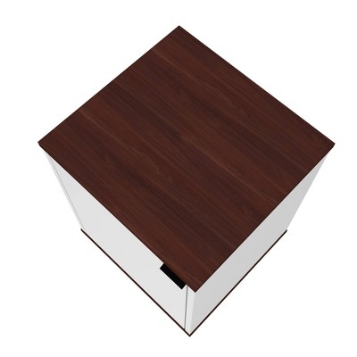 White and Nut Brown Mid-Century Modern Nightstand with Shelves