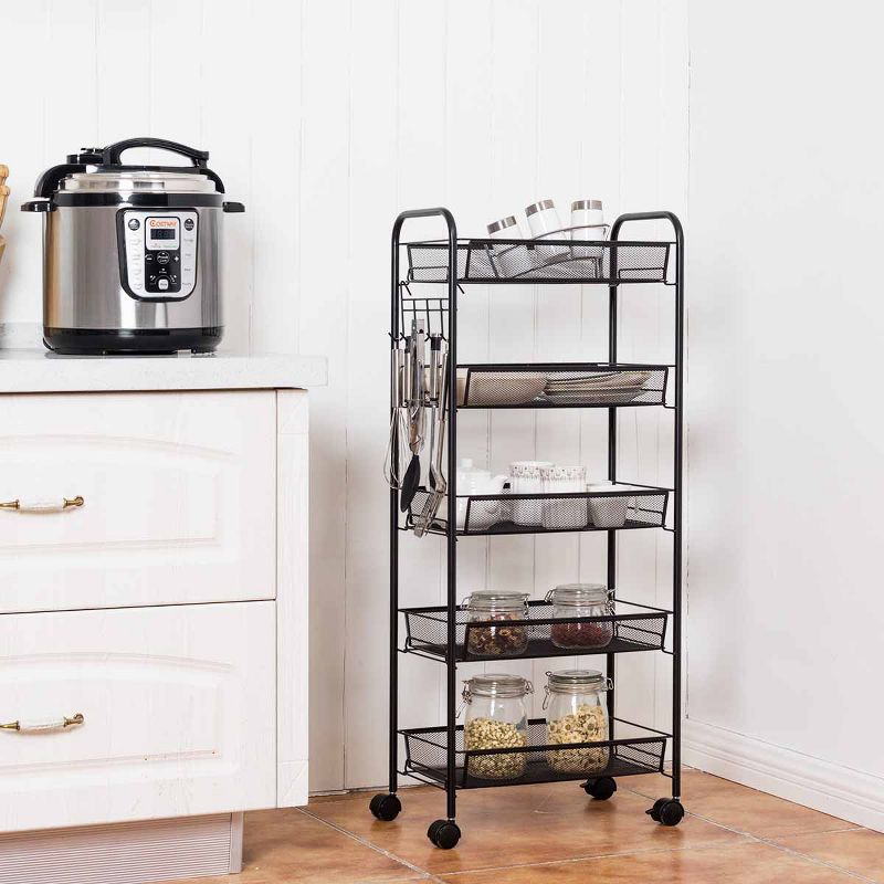 Tangkula 5 Tier Mesh Rolling Utility Cart Storage Basket Home Kitchen w/Wheels, 3 of 8