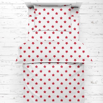 Bacati - Stars Red Ikat Muslin 4 pc Toddler Bedding Set