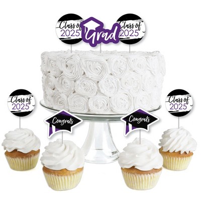 Big Dot of Happiness Purple 2025 Graduation Party - Dessert Cupcake Toppers - Clear Treat Picks - Set of 24