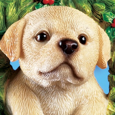 Hand-Painted Labrador in Evergreen Wreath Resin Ornament