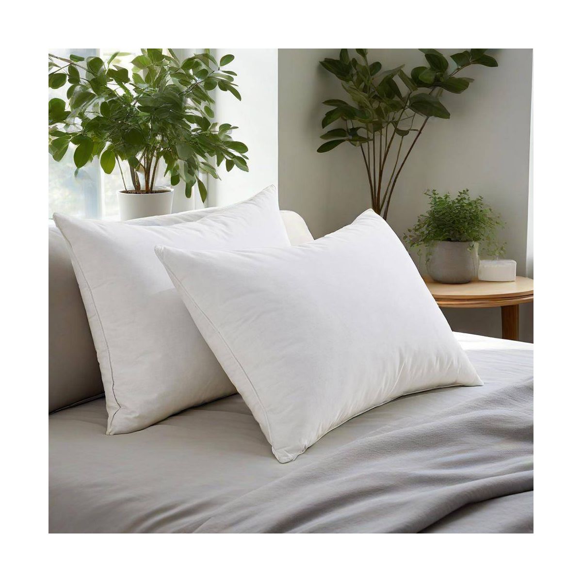 Peace Nest Goose Down Feather Pillows Set of 2 White Oval Gusset Standard
