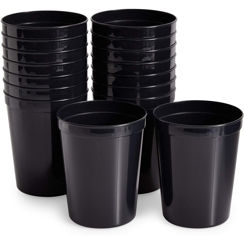 Juvale 16 Pack 16 oz Reusable Stadium Cups, Plastic Tumblers for Party, Black, 1 of 7