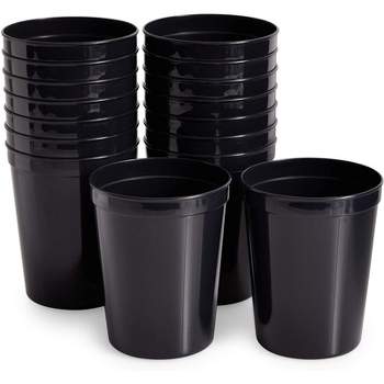 Juvale 16 Pack 16 oz Reusable Stadium Cups, Plastic Tumblers for Party, Black