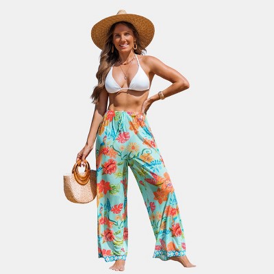 Women's Tropical Floral Print Beach Cover Up Pants with Boho Vibes - Cupshe