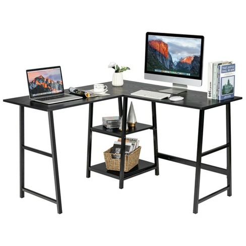 Costway L Shaped Corner Computer Desk Study Table W/storage Shelves ...