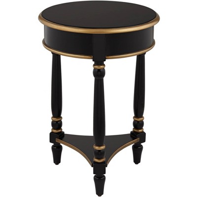 Cason Glam-Luxe Black and Gold Round Wood Side Table
