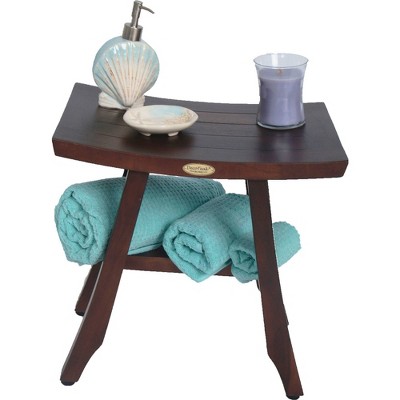 Compact Woodland Brown Teak Shower Bench with Adjustable Foot Levelers
