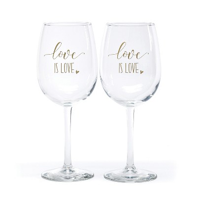 Hortense B. Hetwitt 2ct 'Love is Love' Wine Glasses White