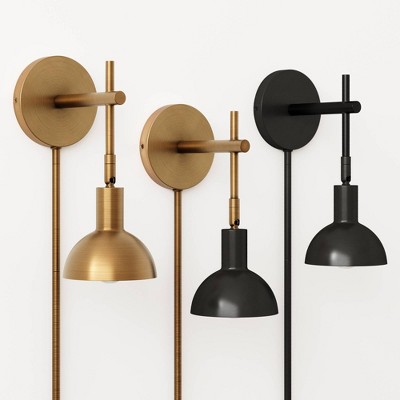 Matte Black Adjustable Metal Wall Sconce with Bell Shade