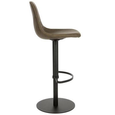 Olive Faux Leather Adjustable Swivel Barstool with Black Metal Base