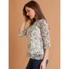 INSPIRE CHIC Women's Round Neck Ruffle 3/4 Sleeve Floral Print Chiffon Blouse - 4 of 4
