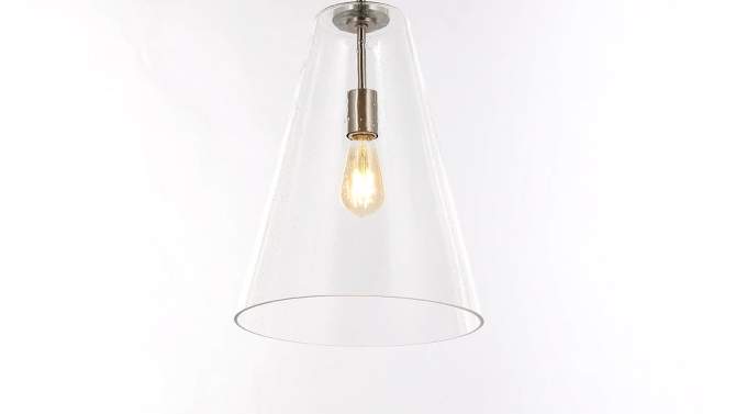 11.5&#34; 1-Light Arlo Mid-Century Modern Iron/Seeded Glass LED Pendant Nickel/Clear - JONATHAN Y, 2 of 13, play video