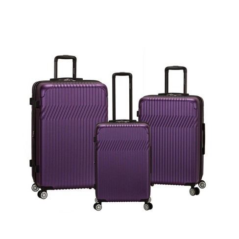 Rockland Pista 3 PC ABS Non-Expandable Luggage Set, Purple