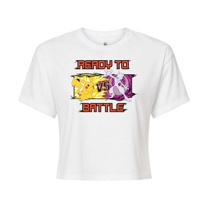 Women's - Pokémon - Pikachu Mewtwo Battle Cropped Graphic T-Shirt - 1 of 4