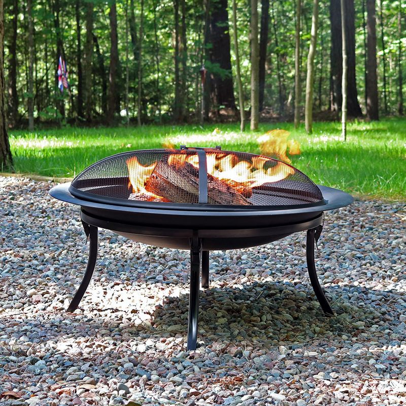 Sunnydaze Outdoor Portable Camping or Backyard Folding Round Fire Pit Bowl with Spark Screen, Log Poker, Folding Stand, and Carrying Case Cover - 29", 3 of 12