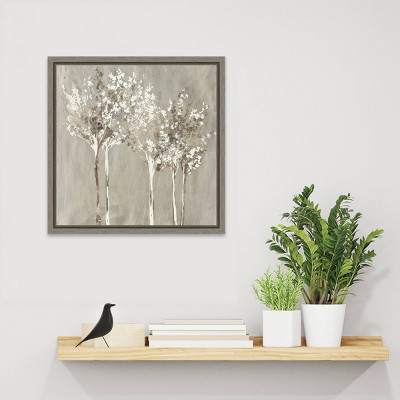 Dusky Trees 16" Square Framed Canvas Wall Art in Gray and Brown