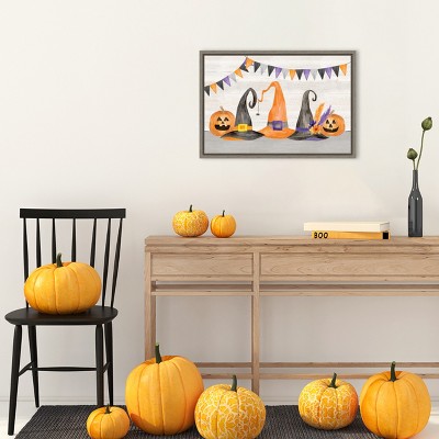 Halloween Witches and Pumpkins Earth Tone Canvas Print