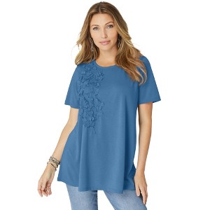 Roaman's Women's Plus Size 3-D Appliqued Swing Tee - 1 of 4