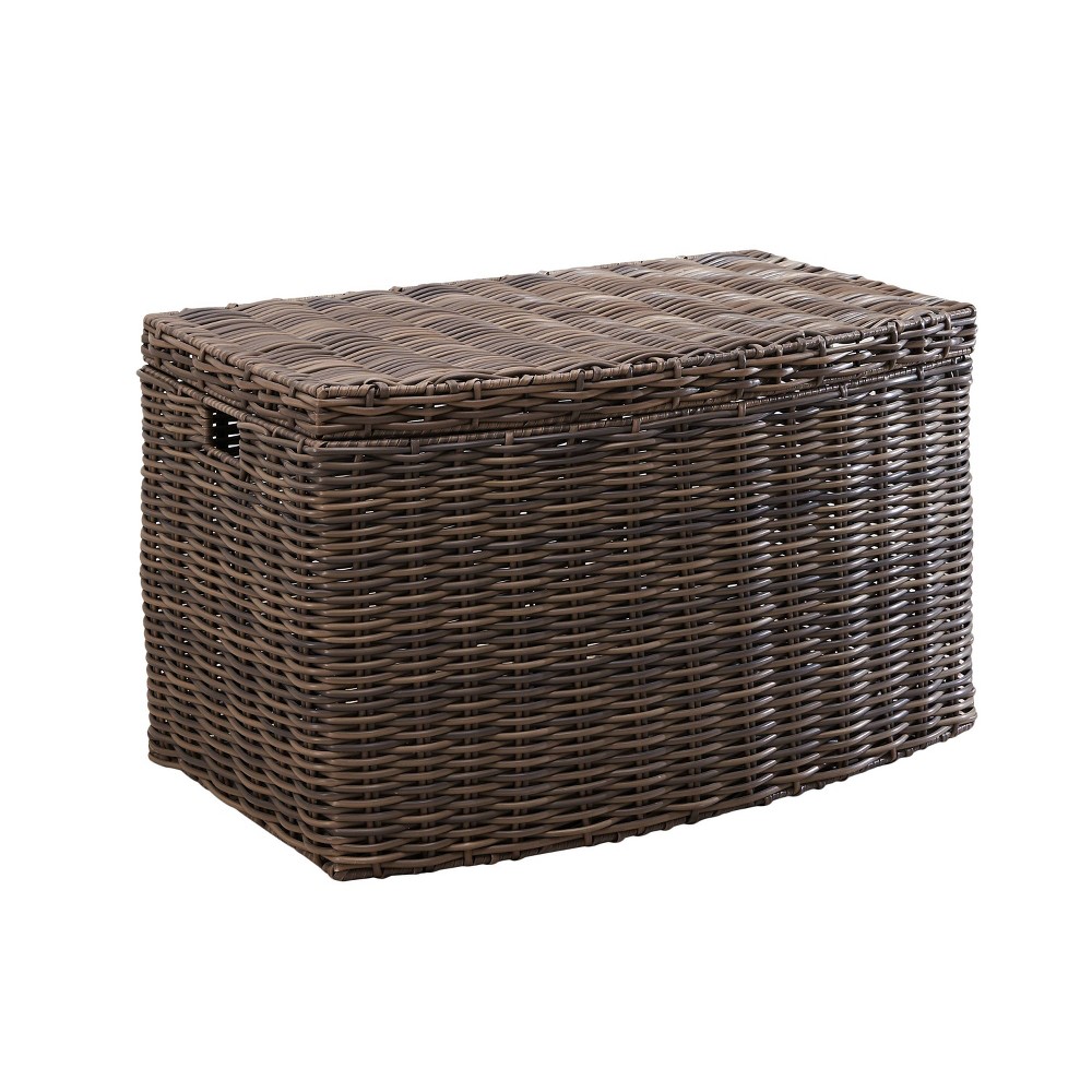 SOL HOME 24"x14"x15" Joseph Rectangular Curve Resin Wicker Trunk Chocolate Brown: Storage Chest for Home