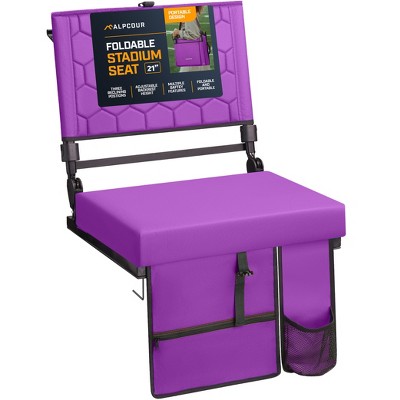 Folding Reclining Stadium Seat with Multiple Pockets, Anti-Slip Bottom, Bleacher Hooks, Adjustable Height