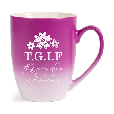 Elanze Designs TGIF This Grandma Is Fabulous Two Toned Ombre Matte Pink and White 12 ounce Ceramic Stoneware Coffee Cup Mug