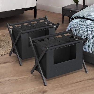 SONGMICS Set of 2 Luggage Rack with 2 Removable Laundry Bag 2 Pack Folding Suitcase Stands for Guest Room Bedroom Hotel