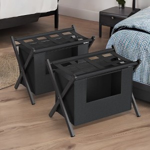 SONGMICS Set of 2 Luggage Rack with 2 Removable Laundry Bag 2 Pack Folding Suitcase Stands for Guest Room Bedroom Hotel - 1 of 4