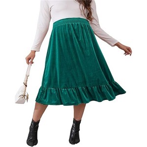 Clearlove Women's Velvet High Waist Shirred Tiered Maternity Skirt Flounce Hem Stretchy Bump Flowy Midaxi - 1 of 4