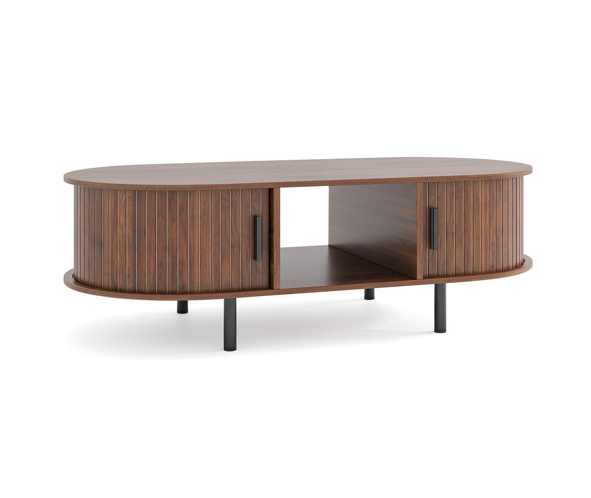 Costway 48" Mid Century Center Table with Sliding Fluted Doors & Open Compartment