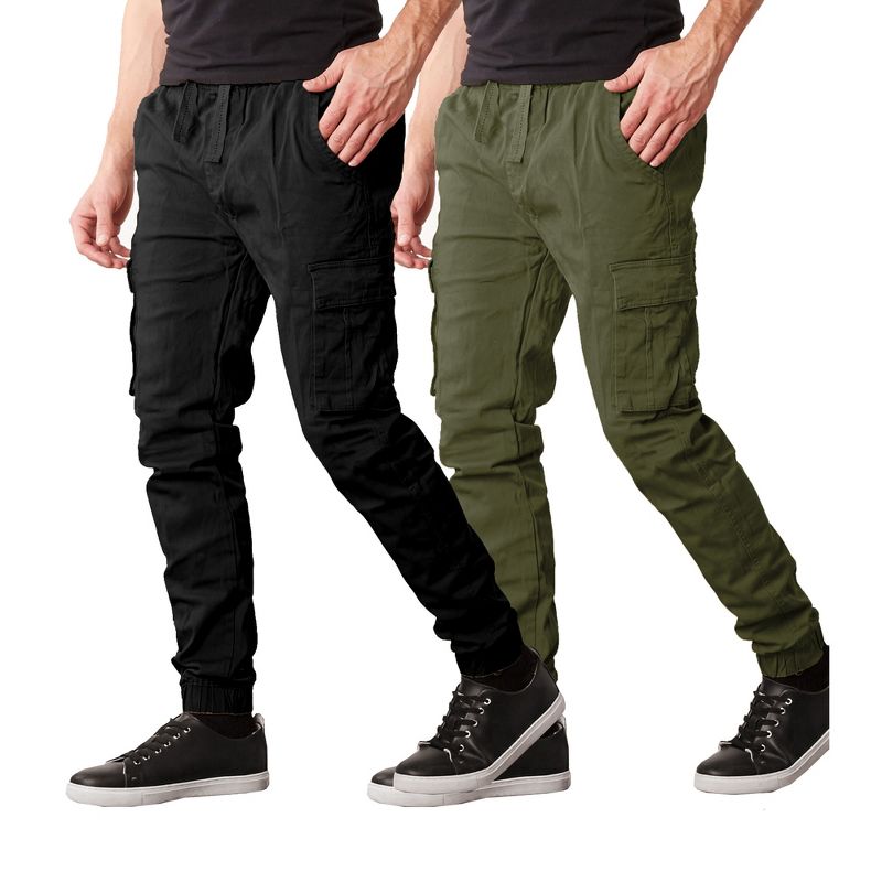 Galaxy By Harvic Men's Slim Fit Cotton Stretch Twill Cargo Joggers-2 Pack, 3 of 5