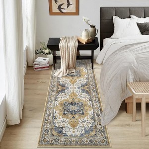 Washable Area Rug Vintage Medallion Floral Soft Rug Indoor Non Slip Low Pile Carpet for Living Room Bedroom Dining Room Home Office - 1 of 4