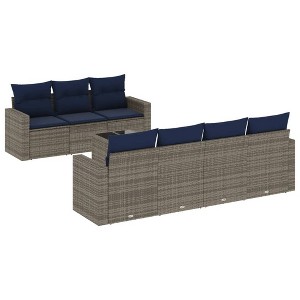 vidaXL Patio Sofa Set with Cushions 8 Piece Poly Rattan - Gray - 1 of 4