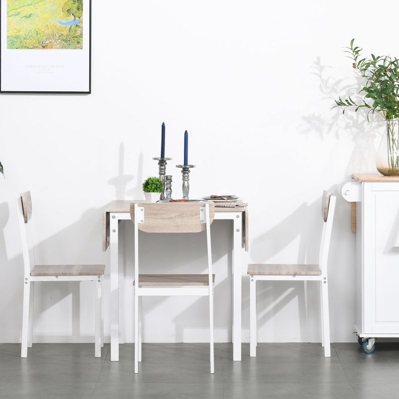 HOMCOM Modern 5-Piece Dining Table Set for 4 with Foldable Drop Leaf, 4 Chairs, and Metal Frame for Small Spaces, White, 5 of 8