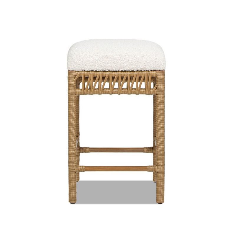 Jennifer Taylor Home Lucia 25.5" Backless Upholstered Counter Stool with Resin Rattan Frame, Ivory White Boucle, 1 of 9