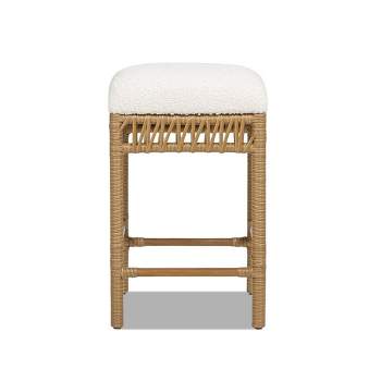 Jennifer Taylor Home Lucia 25.5" Backless Upholstered Counter Stool with Resin Rattan Frame, Ivory White Boucle